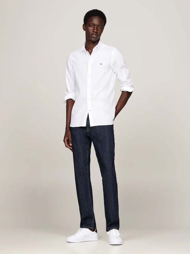 TOMMY HILFIGER - Camicia TH Flex slim fit in cotone dobby - Bianco