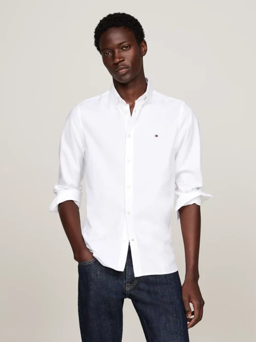 TOMMY HILFIGER - Camicia TH Flex slim fit in cotone dobby - Bianco