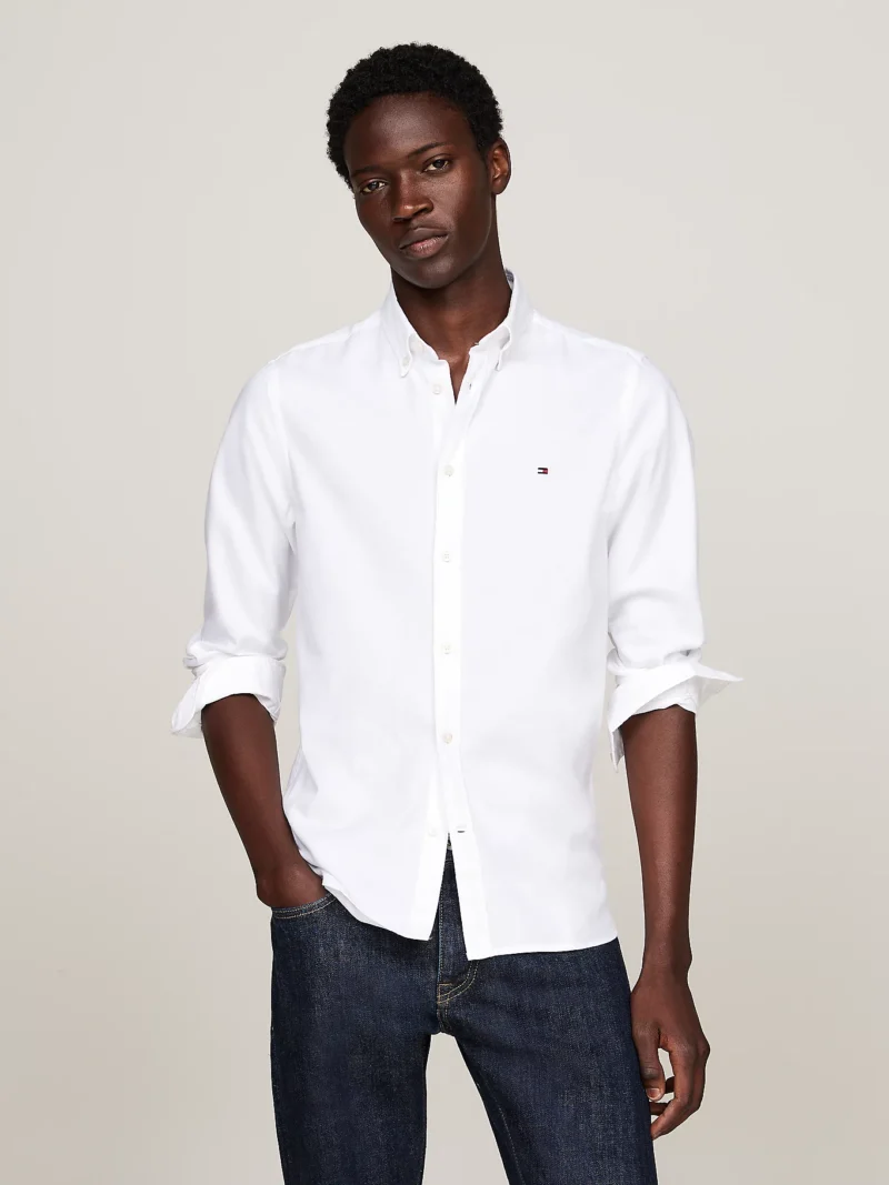TOMMY HILFIGER - Camicia TH Flex slim fit in cotone dobby - Bianco