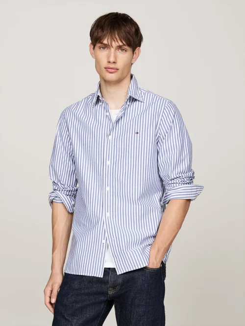 TOMMY HILFIGER - Camicia TH Flex slim fit in popeline a righe