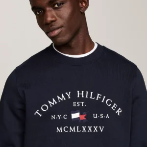 TOMMY HILFIGER - Felpa con logo stile nautico ricamato - Blu
