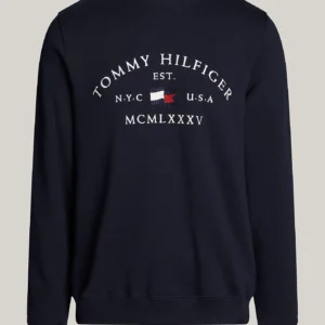 TOMMY HILFIGER - Felpa con logo stile nautico ricamato - Blu