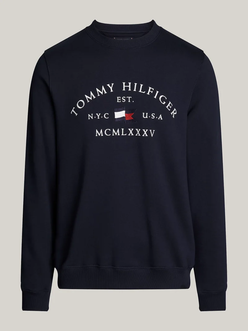 TOMMY HILFIGER - Felpa con logo stile nautico ricamato - Blu