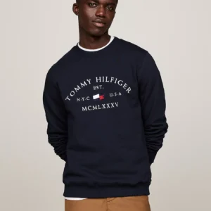 TOMMY HILFIGER - Felpa con logo stile nautico ricamato - Blu