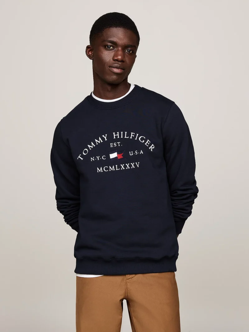 TOMMY HILFIGER - Felpa con logo stile nautico ricamato - Blu