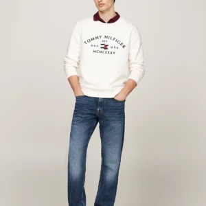 TOMMY HILFIGER - Felpa con logo stile nautico ricamato - Avorio
