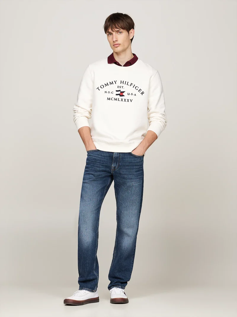 TOMMY HILFIGER - Felpa con logo stile nautico ricamato - Avorio