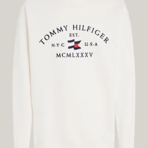 TOMMY HILFIGER - Felpa con logo stile nautico ricamato - Avorio