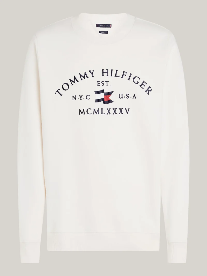 TOMMY HILFIGER - Felpa con logo stile nautico ricamato - Avorio