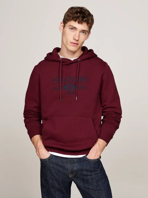TOMMY HILFIGER - Felpa con stemma ricamato e cappuccio
