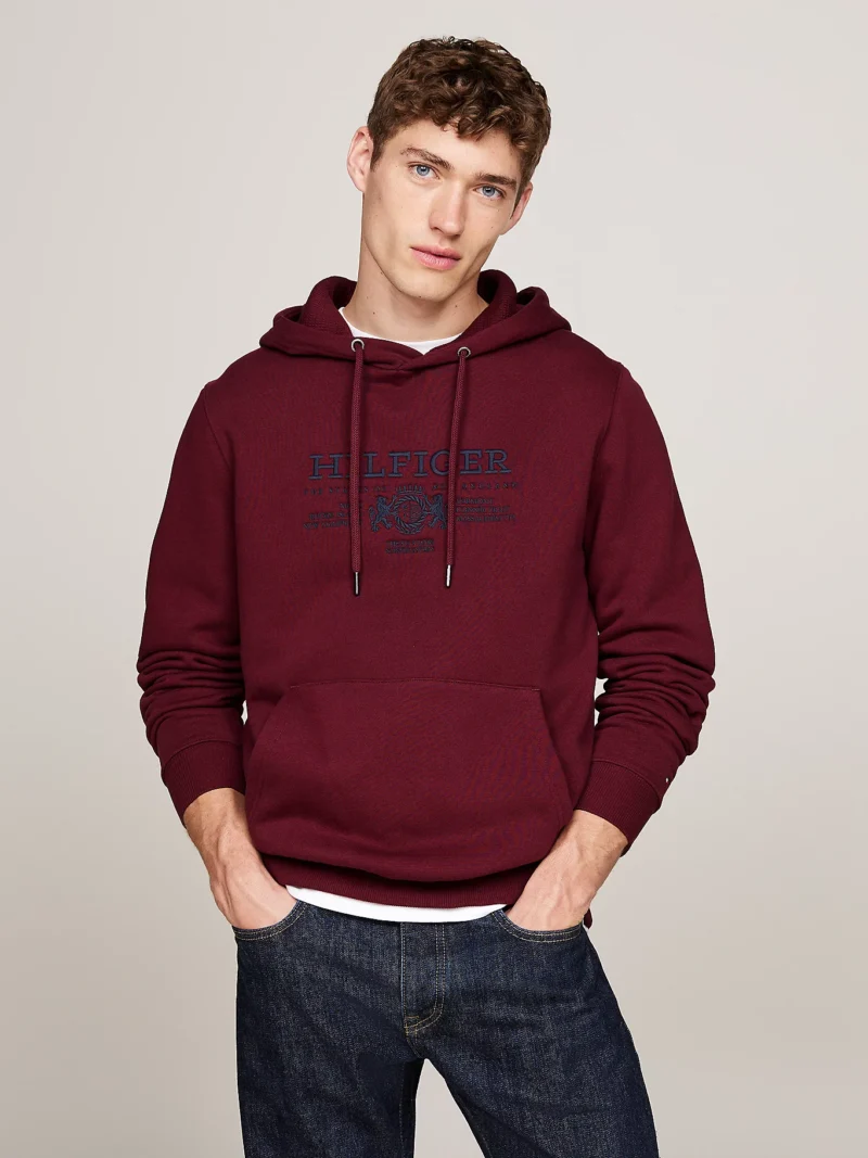TOMMY HILFIGER - Felpa con stemma ricamato e cappuccio