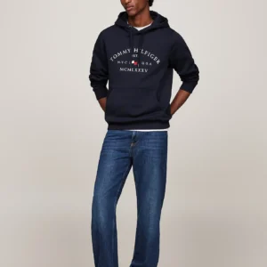 TOMMY HILFIGER - Felpa con cappuccio e logo curvo
