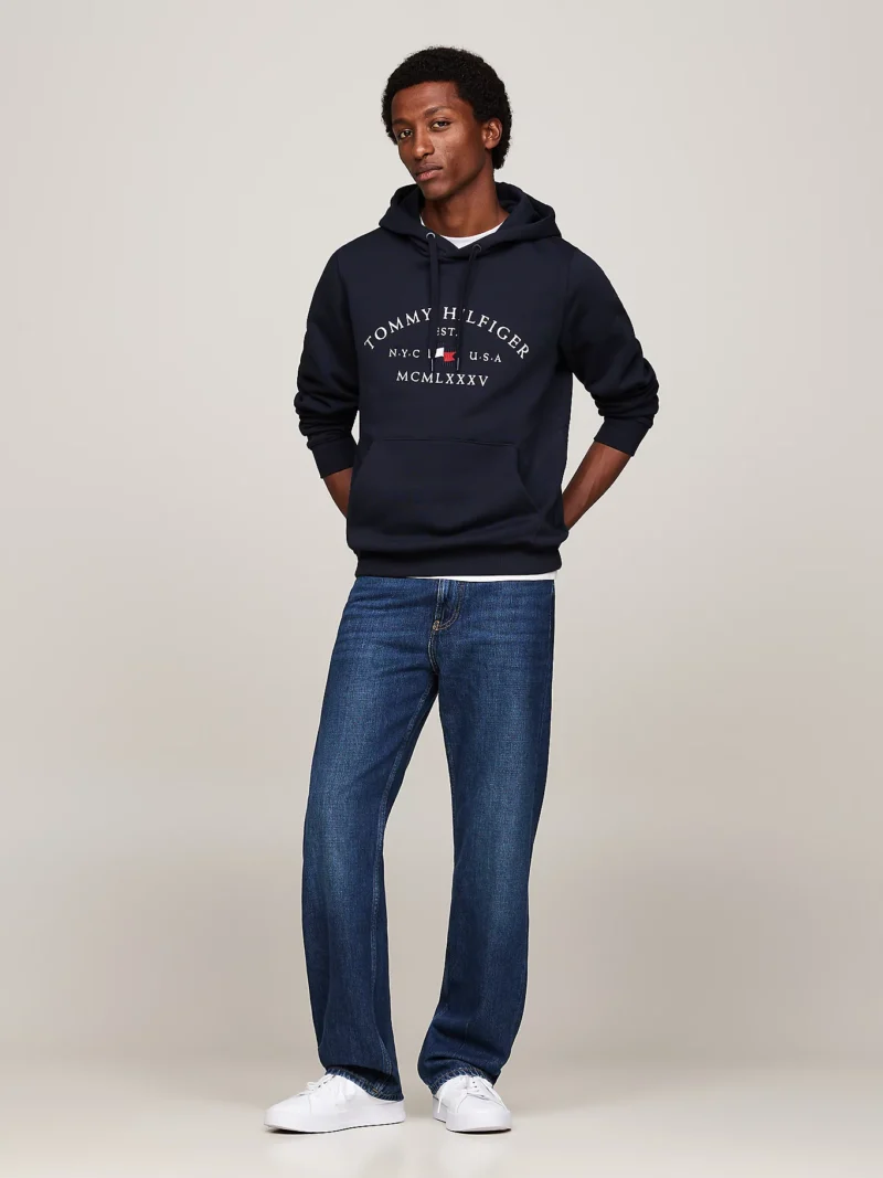TOMMY HILFIGER - Felpa con cappuccio e logo curvo