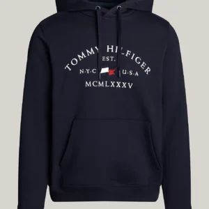 TOMMY HILFIGER - Felpa con cappuccio e logo curvo