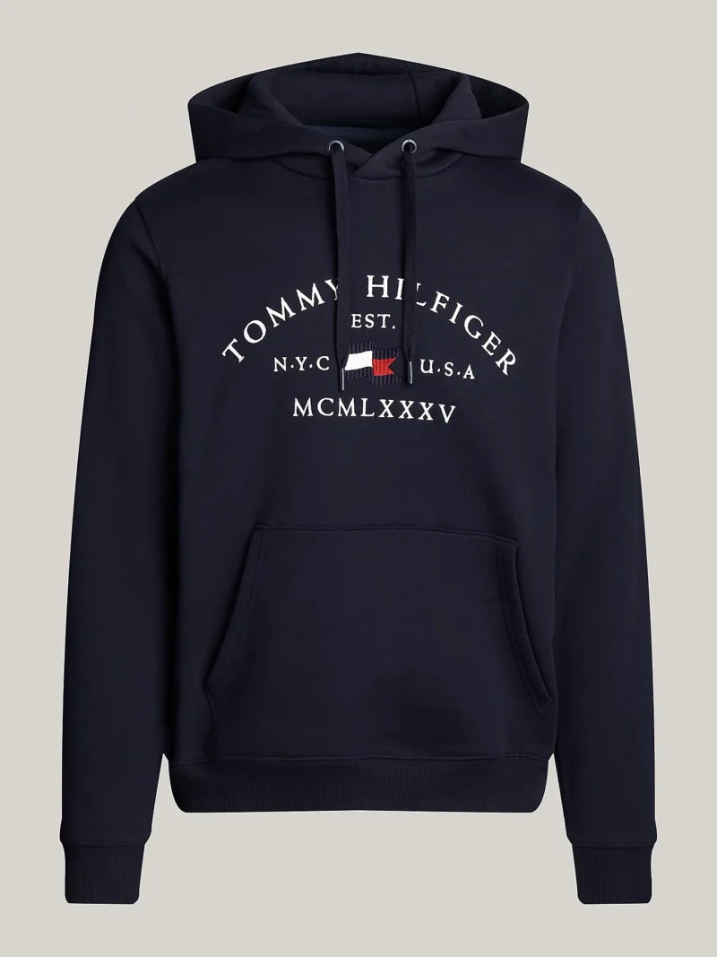TOMMY HILFIGER - Felpa con cappuccio e logo curvo