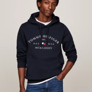 TOMMY HILFIGER - Felpa con cappuccio e logo curvo