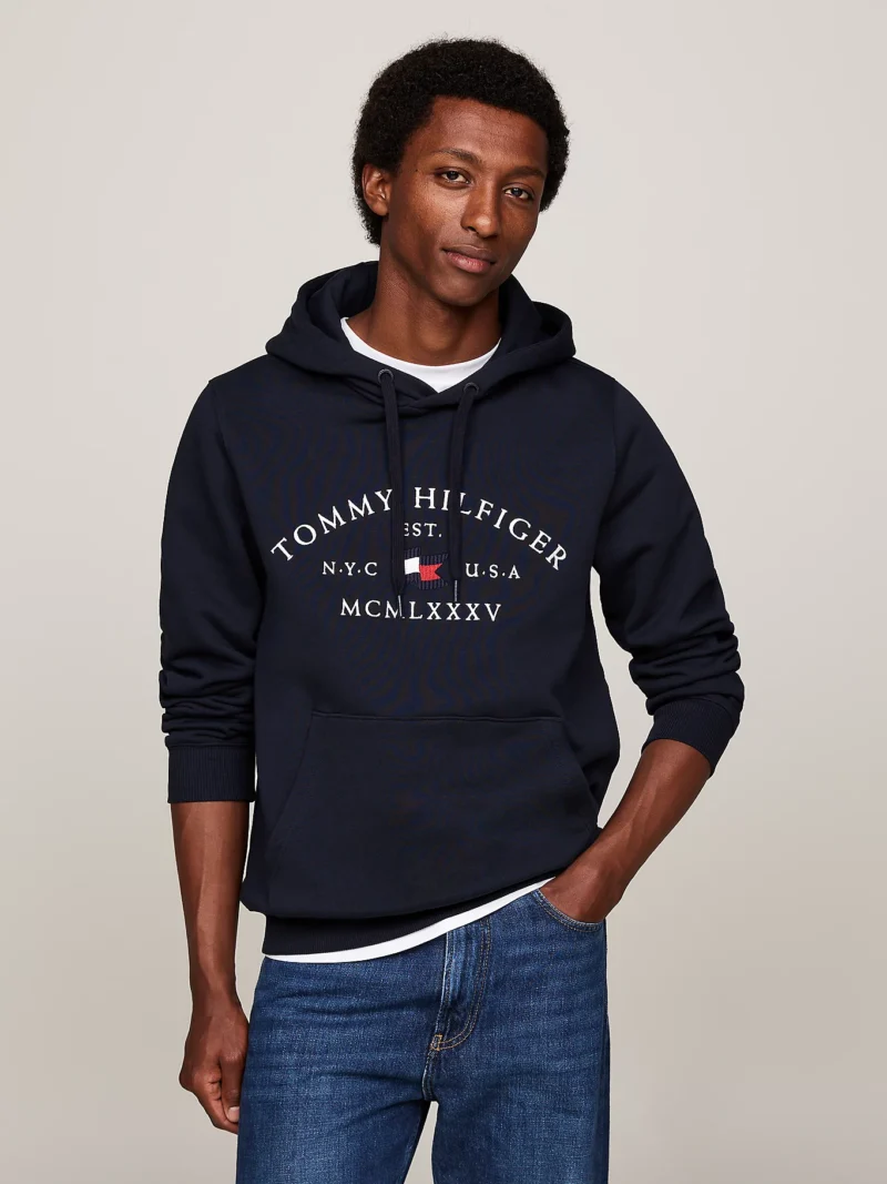 TOMMY HILFIGER - Felpa con cappuccio e logo curvo