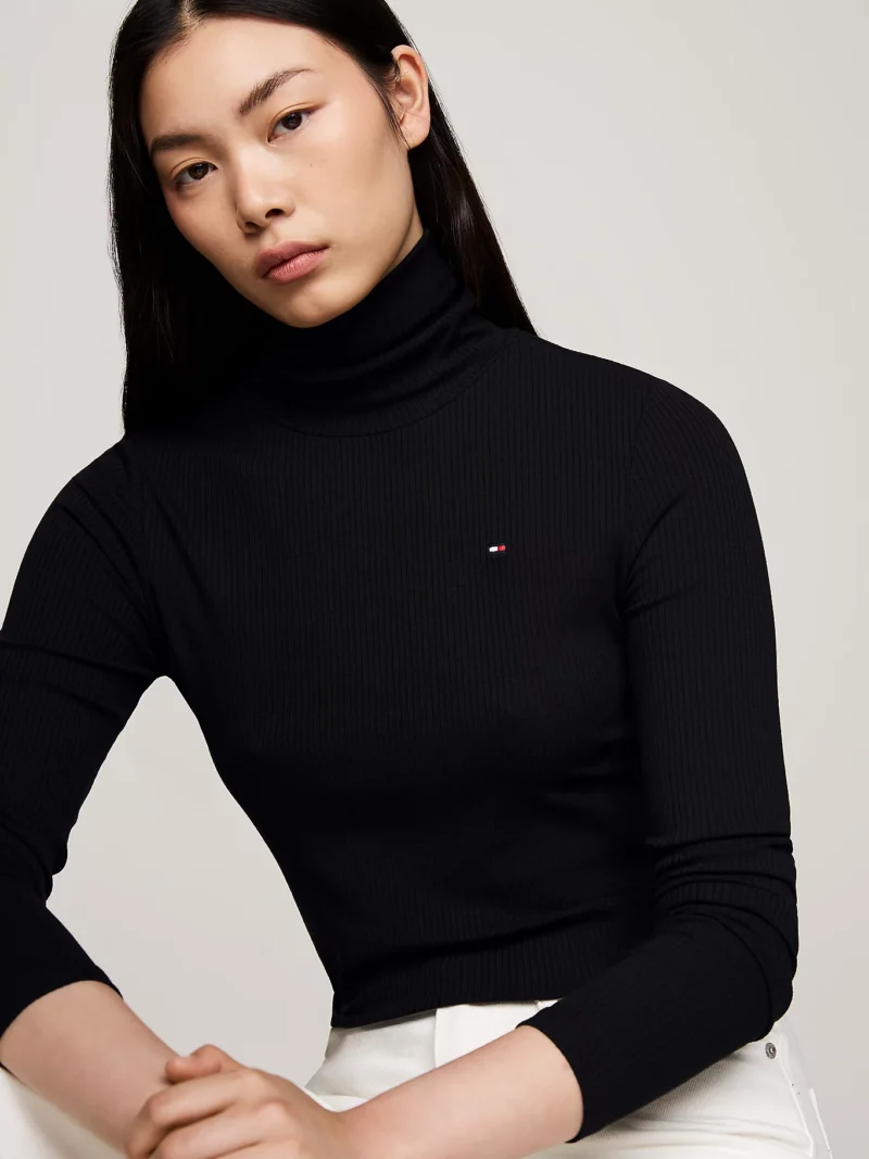 TOMMY HILFIGER - Dolcevita slim fit a maniche lunghe - Nero