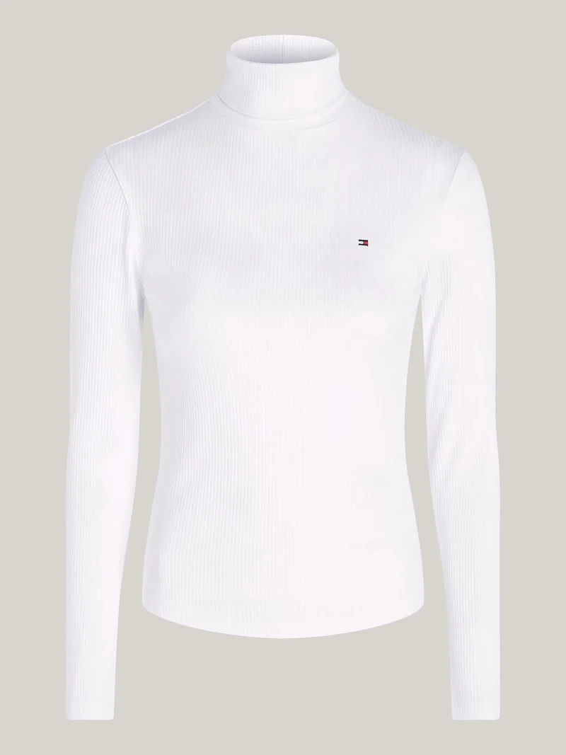 TOMMY HILFIGER - Dolcevita slim fit a maniche lunghe - Ecru