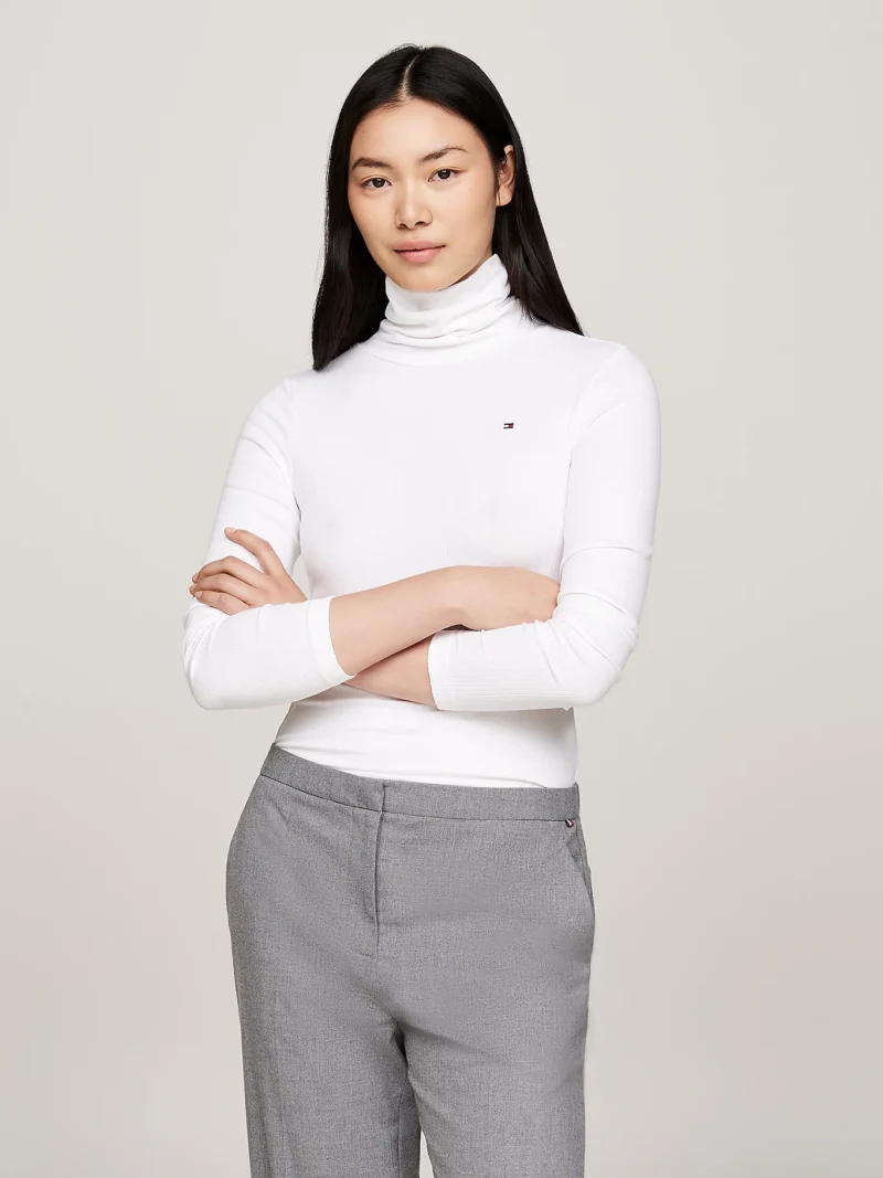 TOMMY HILFIGER - Dolcevita slim fit a maniche lunghe - Ecru