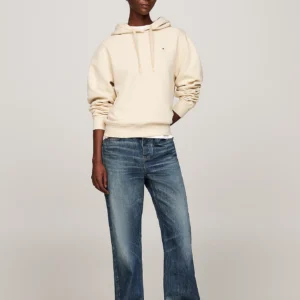 TOMMY HILFIGER - Felpa con cappuccio, lacci e bandierina - Crema