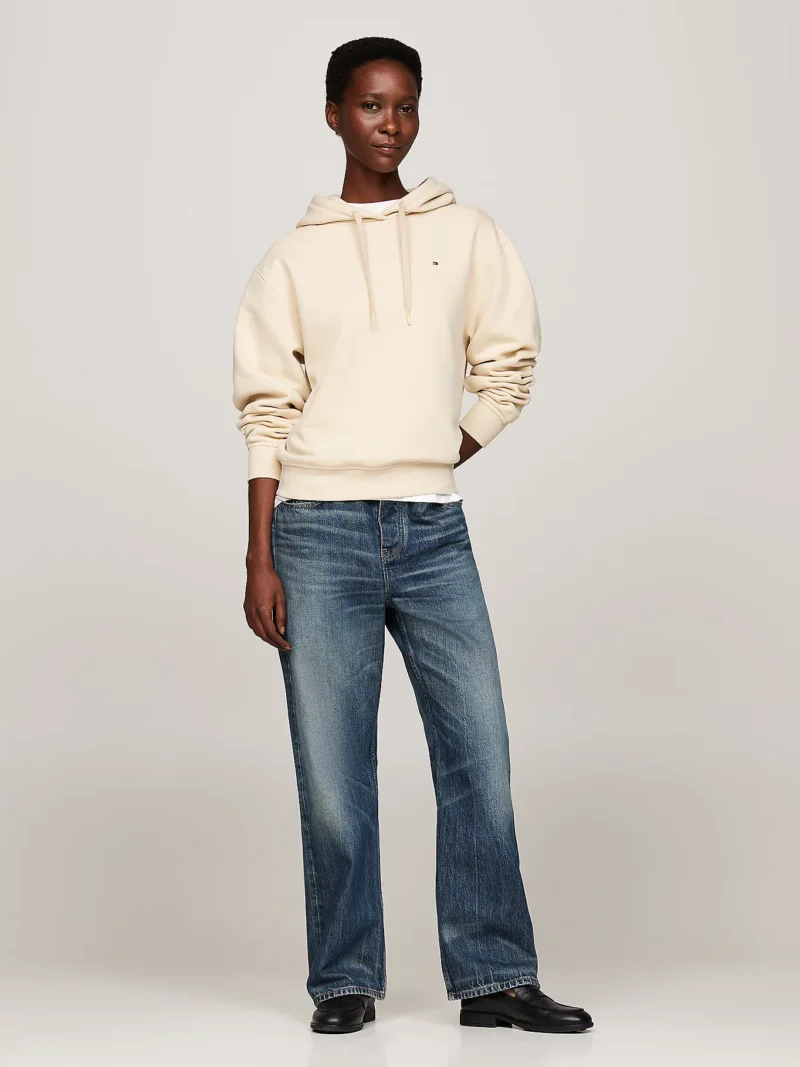 TOMMY HILFIGER - Felpa con cappuccio, lacci e bandierina - Crema