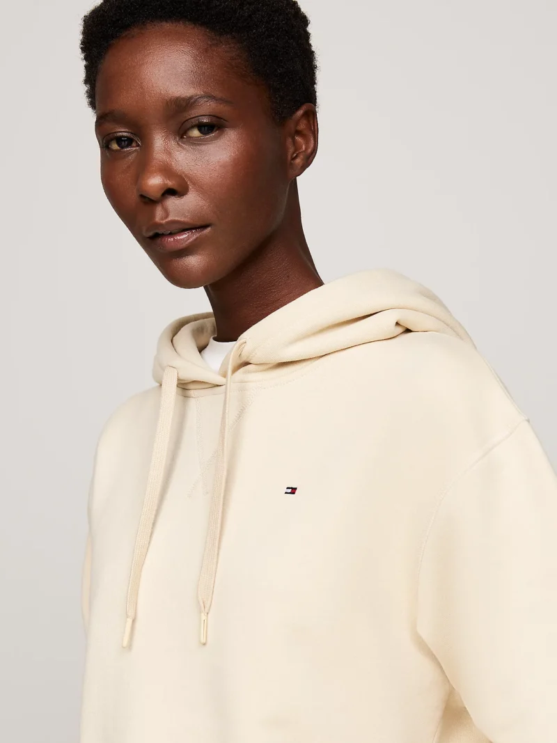 TOMMY HILFIGER - Felpa con cappuccio, lacci e bandierina - Crema