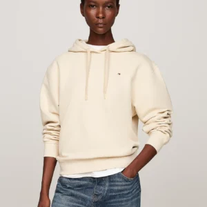 TOMMY HILFIGER - Felpa con cappuccio, lacci e bandierina - Crema
