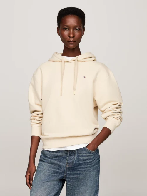 TOMMY HILFIGER - Felpa con cappuccio, lacci e bandierina - Crema