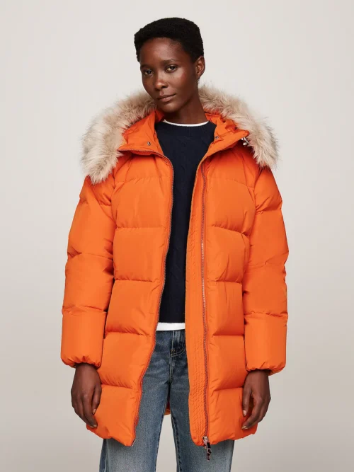 WW0WW42743_SFM_main TOMMY HILFIGER - Piumino con cappuccio e pelliccia sintetica