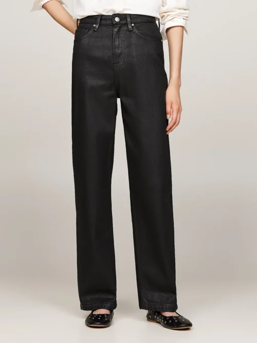TOMMY HILFIGER - Jeans relaxed fit dritti a vita alta laminati neri