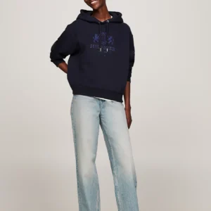 TOMMY HILFIGER - Felpa con cappuccio e logo ricamato - Blu