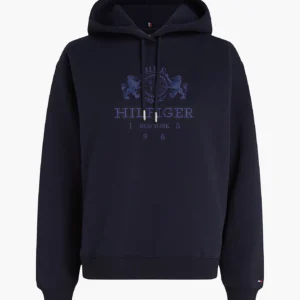 TOMMY HILFIGER - Felpa con cappuccio e logo ricamato - Blu