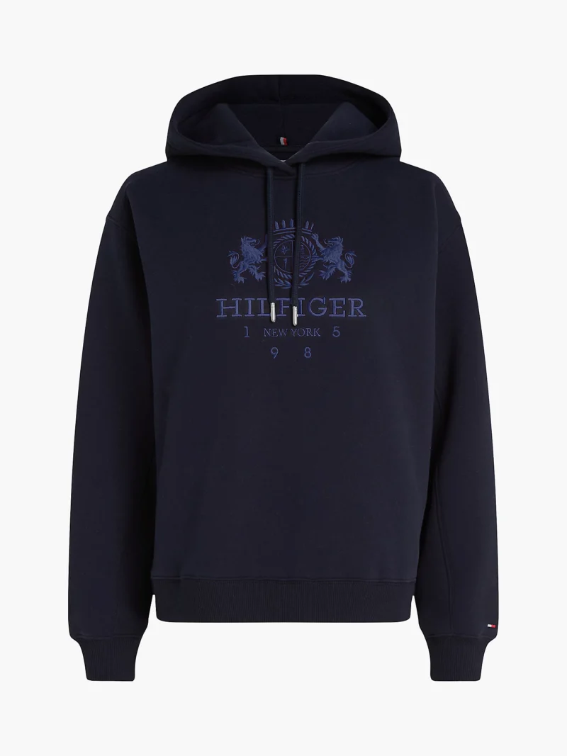 TOMMY HILFIGER - Felpa con cappuccio e logo ricamato - Blu