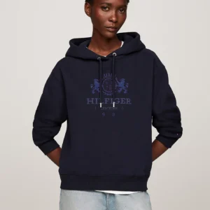 TOMMY HILFIGER - Felpa con cappuccio e logo ricamato - Blu