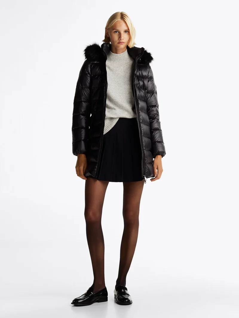 WW0WW43122_BDS_main TOMMY HILFIGER - Piumino lungo lucido con cappuccio
