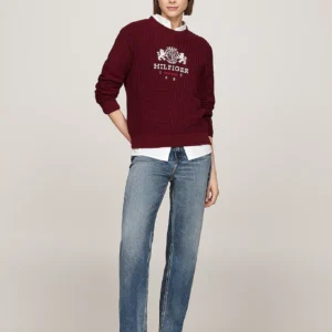 TOMMY HILFIGER - Pullover a nido d'ape con ricamo