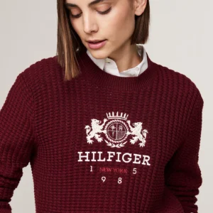 TOMMY HILFIGER - Pullover a nido d'ape con ricamo