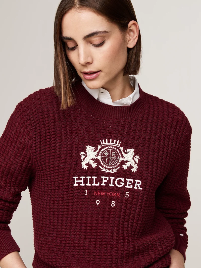 TOMMY HILFIGER - Pullover a nido d'ape con ricamo