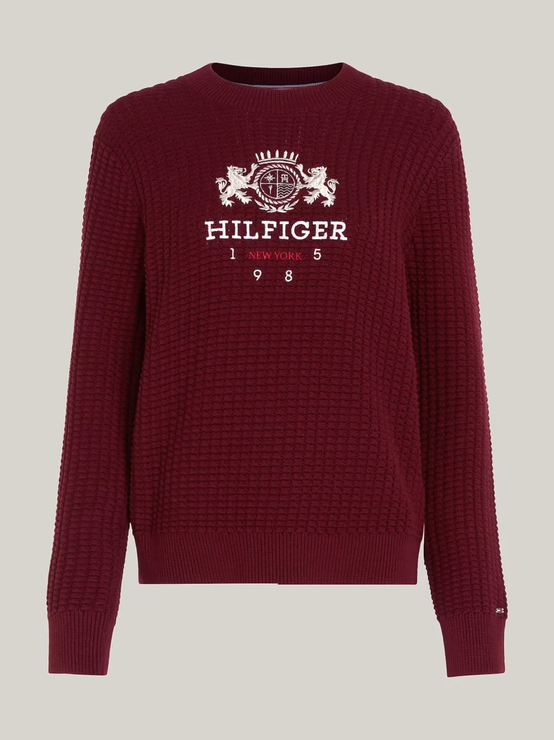 TOMMY HILFIGER - Pullover a nido d'ape con ricamo