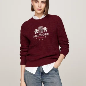 TOMMY HILFIGER - Pullover a nido d'ape con ricamo