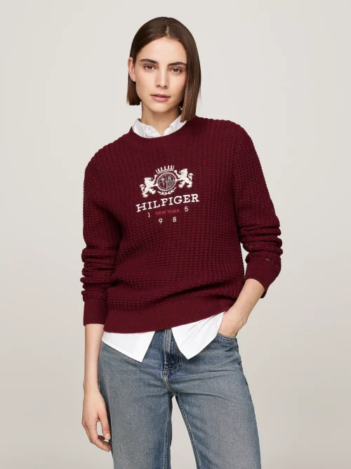 TOMMY HILFIGER - Pullover a nido d'ape con ricamo