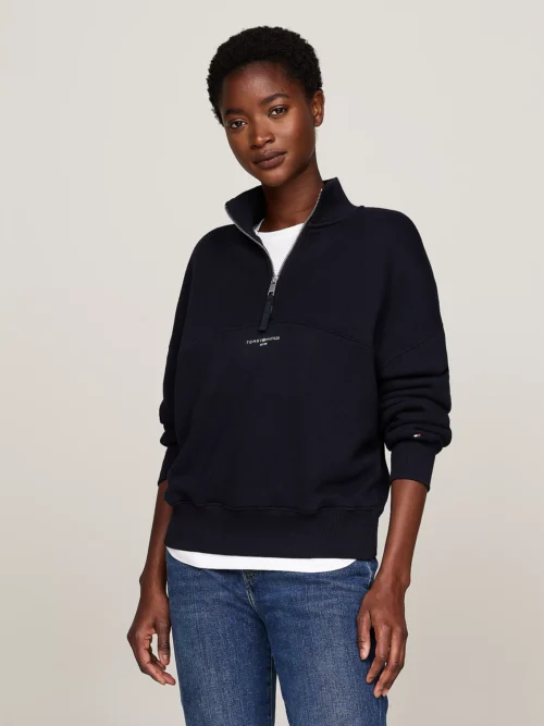 TOMMY HILFIGER - Felpa relaxed fit con mezza zip - Blu