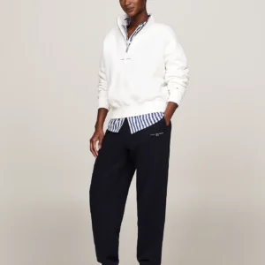TOMMY HILFIGER - Felpa relaxed fit con mezza zip - Ecru