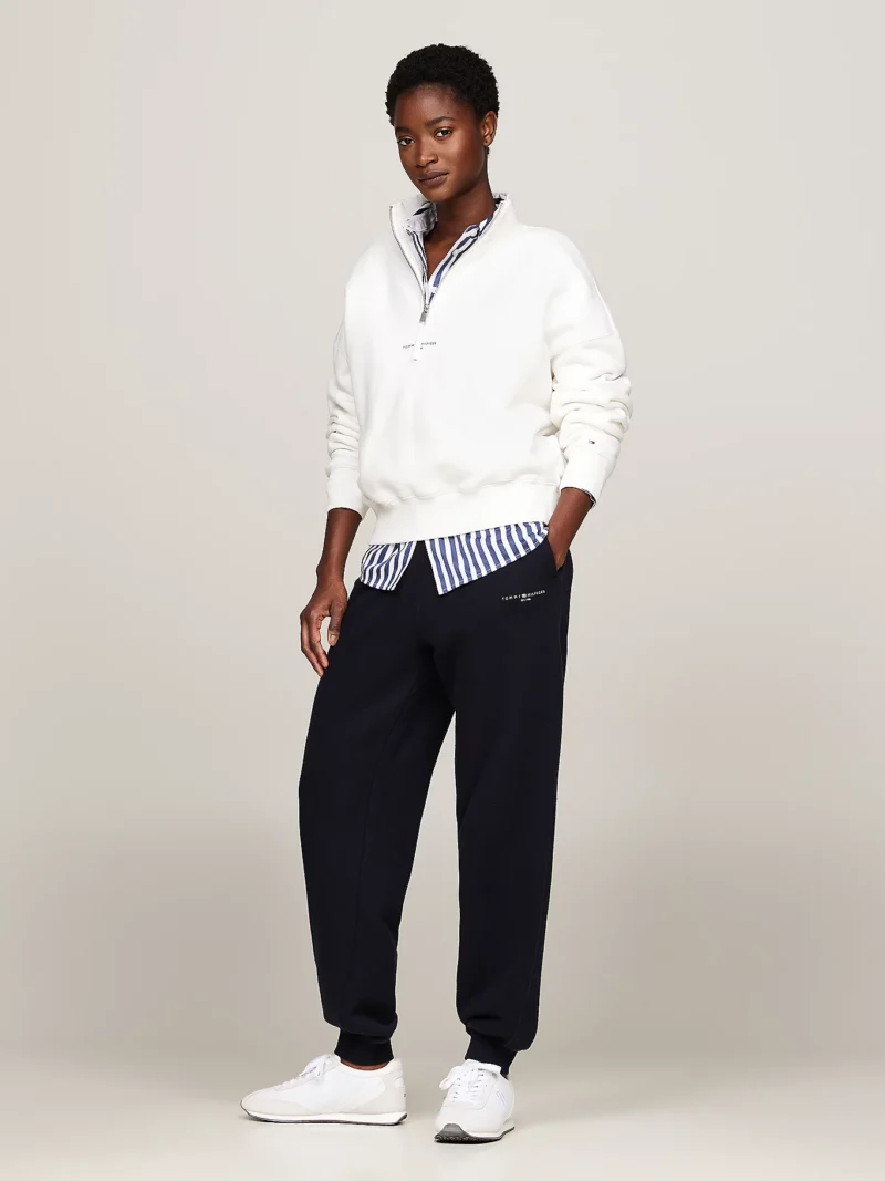TOMMY HILFIGER - Felpa relaxed fit con mezza zip - Ecru