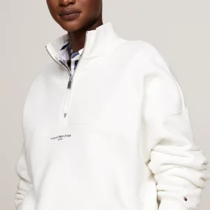TOMMY HILFIGER - Felpa relaxed fit con mezza zip - Ecru