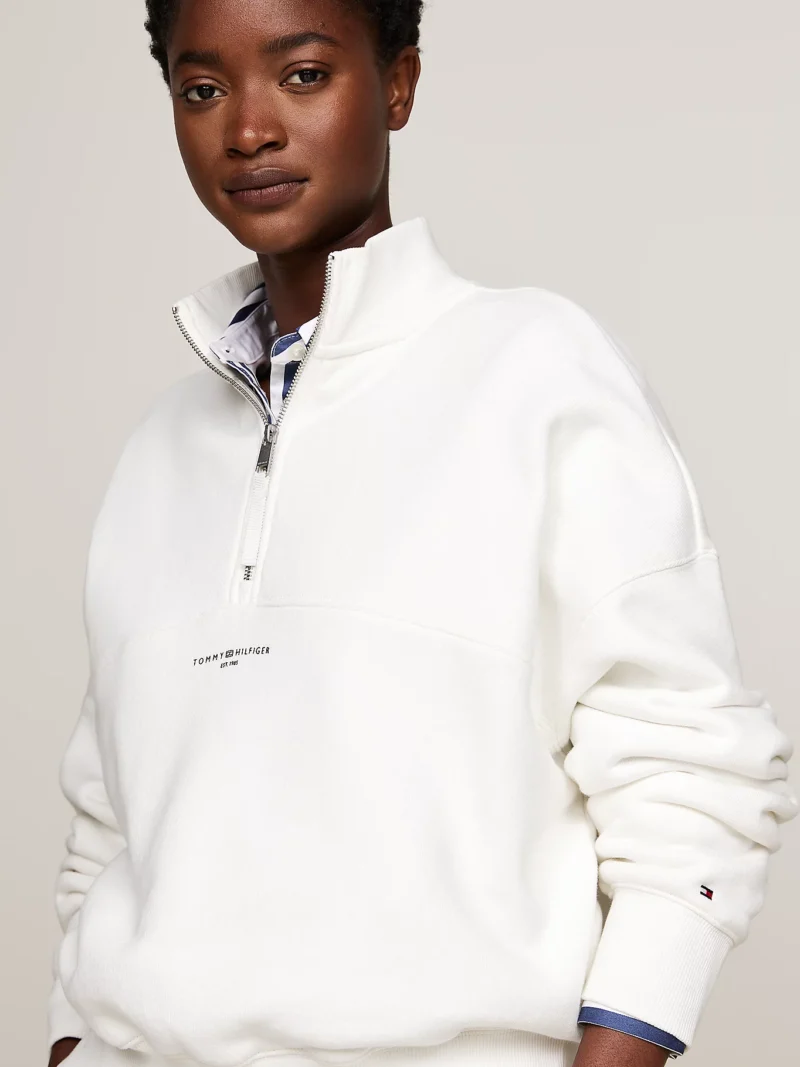 TOMMY HILFIGER - Felpa relaxed fit con mezza zip - Ecru