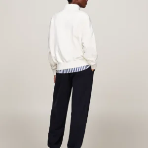 TOMMY HILFIGER - Felpa relaxed fit con mezza zip - Ecru