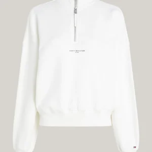 TOMMY HILFIGER - Felpa relaxed fit con mezza zip - Ecru