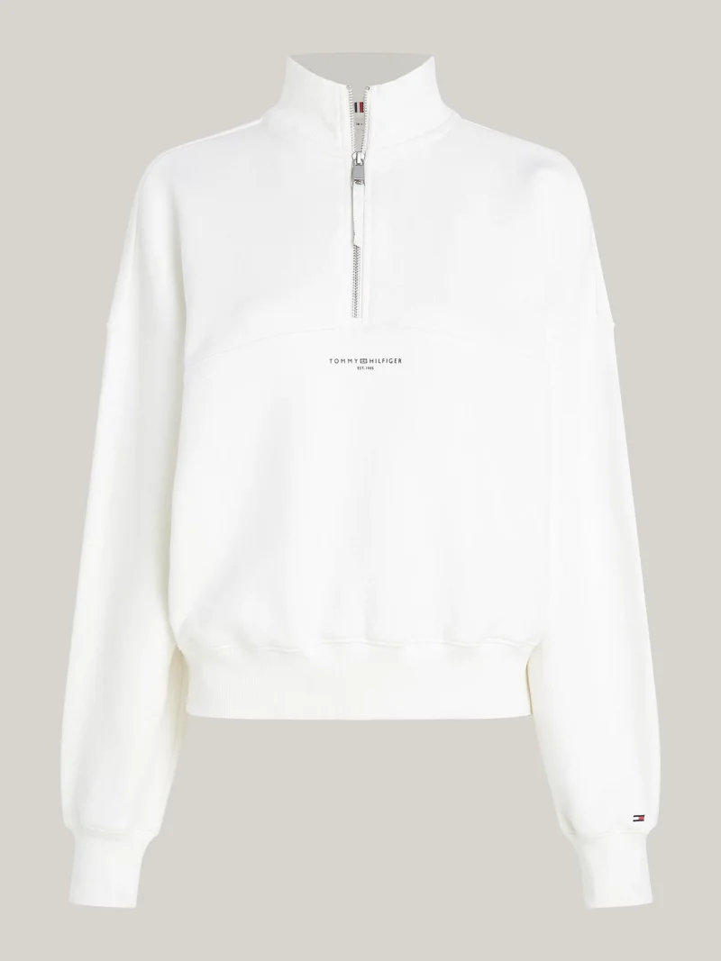 TOMMY HILFIGER - Felpa relaxed fit con mezza zip - Ecru